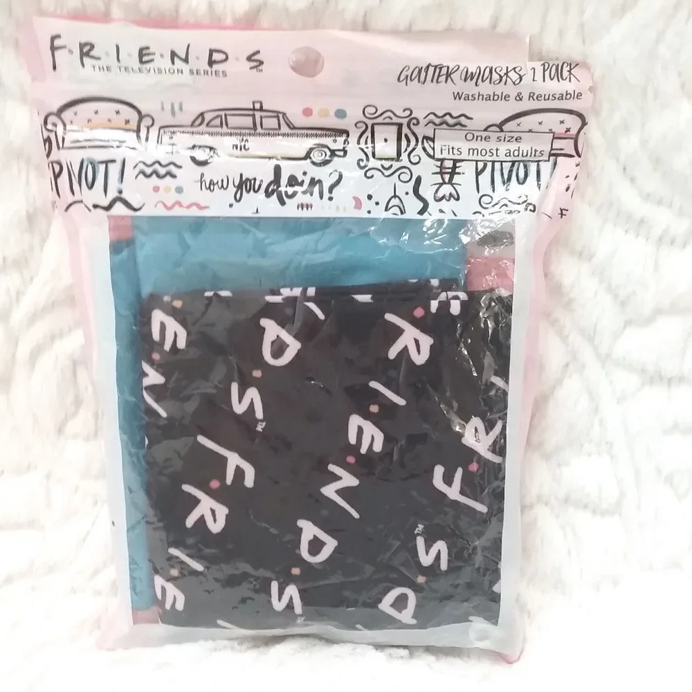 Friends Adult Gaiter Mask 2 Pack Friends TV Series Logo & Solid Blue New OOS